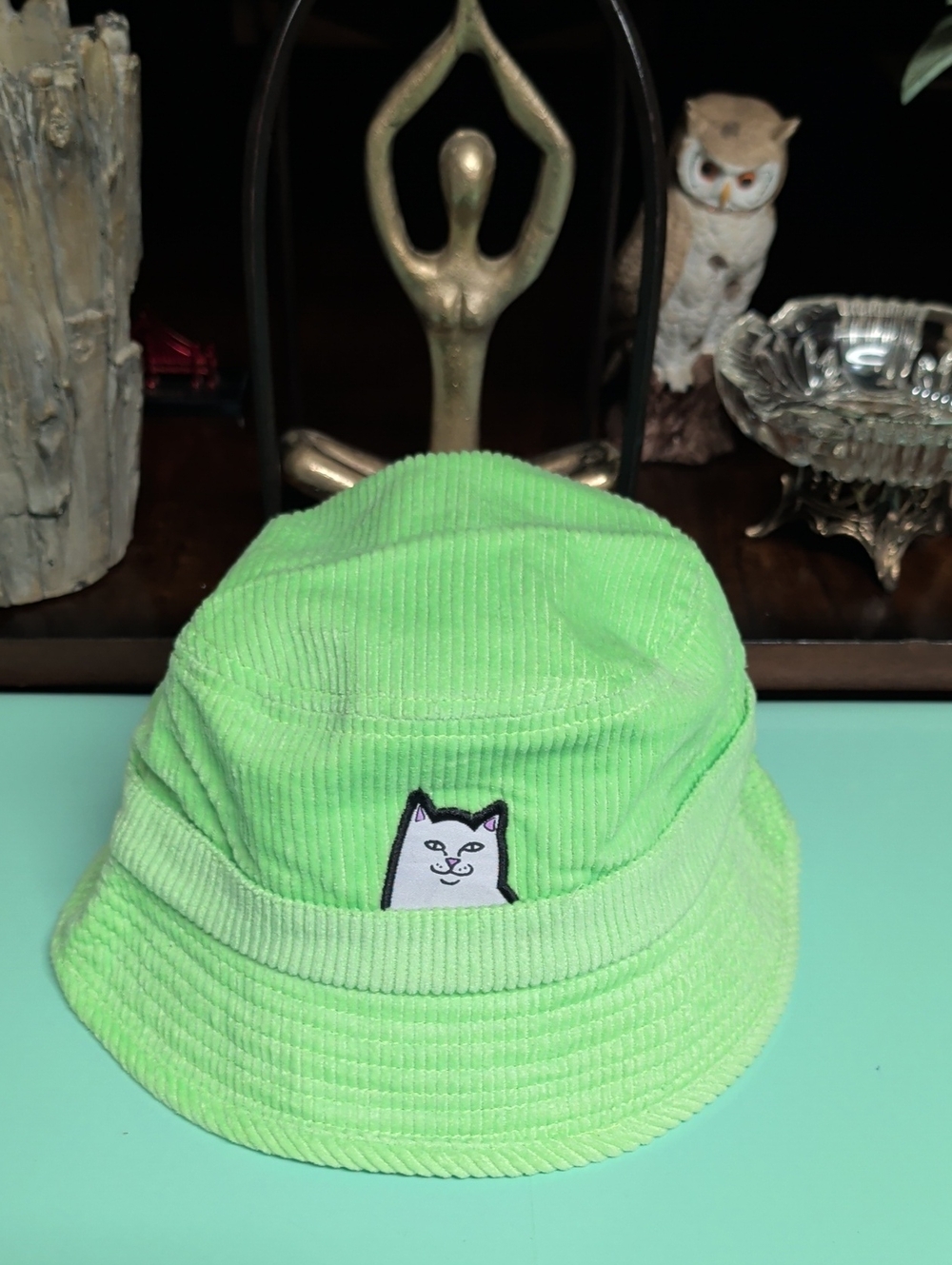 Ripndip Neon Green Corduroy Cat Patch Bucket Hat